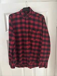 Abercrombie & Fitch Men’s Check Shirt Red Black Size Small Long Sleeve Cotton - Picture 1 of 3