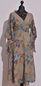 120% Lino Women's Linen Dress Floral Pattern 3/4 Kimono Style Sleeves Size IT44 - Picture 1 of 12