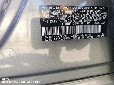 BLK LEFT SUN VISOR 2014-2015 LEXUS IS250 Foto 1 de 4