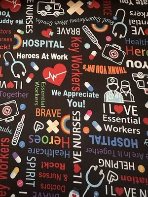 Nurse Craft Thank You Health Care 100% Cotton Quilting Fabric 44” Wide/ Dress - Image 1 of 2
