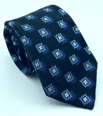 Corbata de seda Canali para hombre azul marino patrón geométrico clásico 60" largo lujo Italia Foto 1 de 4