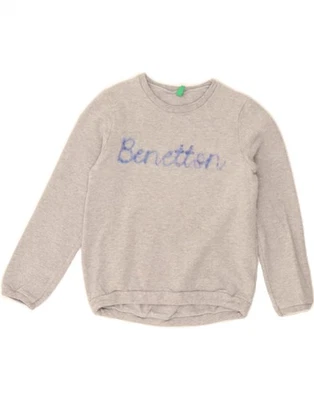 BENETTON Girls Graphic Sweatshirt Jumper 3-4 Years Grey Cotton CQ07 — 第 1/3 张图片