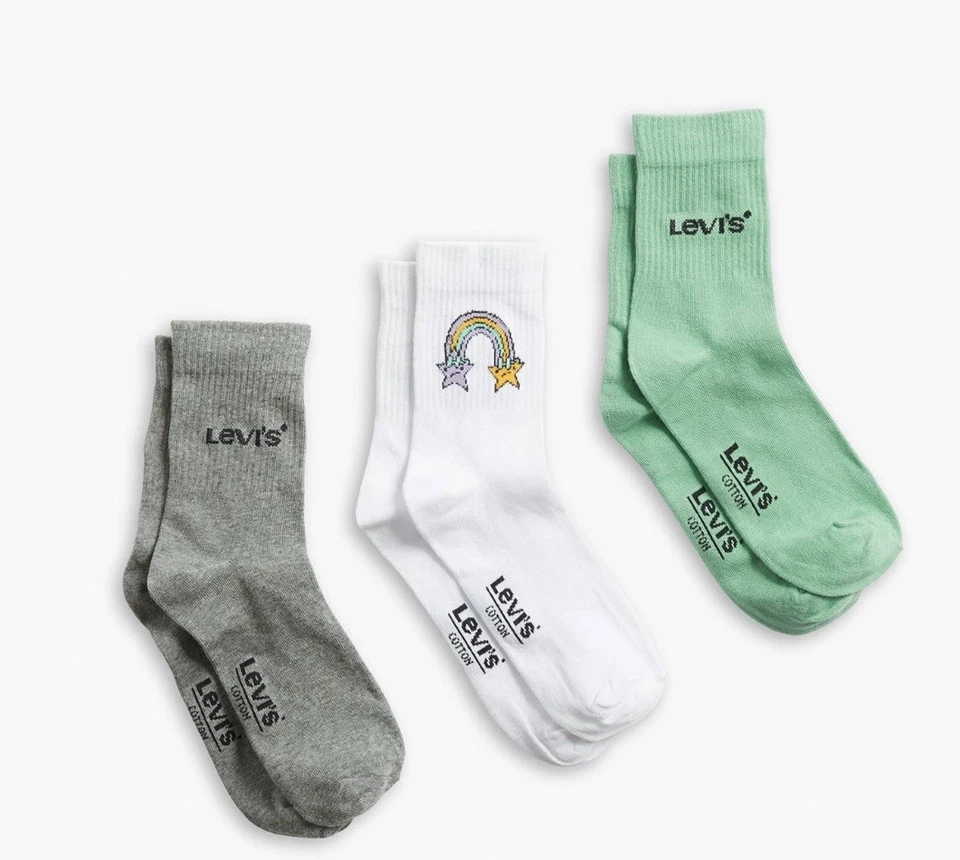 NEW Levi's SIZE 8-12 Short Cut 3 Pack Psychedelic Trip Socks Gray Green White - Image 1 of 4