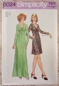 SIMPLICITY 6024 Vintage 70er Mode Schnittmuster ungeschnitten Kleid gerafftes Mieder Maxi 12 - Bild 1 von 6