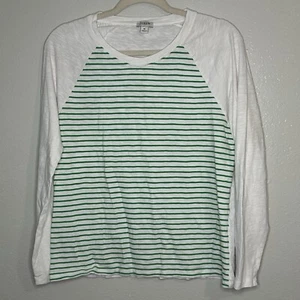 J.Crew Green White Stripe Long Sleeve Heathered Shirt Medium Women’s Lightweight - Picture 1 of 4