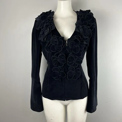 Chaqueta Boston Proper Terciopelo Negra Cremallera Frontal 3D Flores Mujer Talla 6 Foto 1 de 4