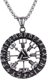 Stainless Steel Pirate Compass Celtic Triquetra Trinity Knot Pendant Necklace - Picture 1 of 5
