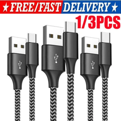 1~3Pack Braided USB C Type-C Fast Charging Data SYNC Charger Cable Cord 3/6/10FT - Image 1 of 4