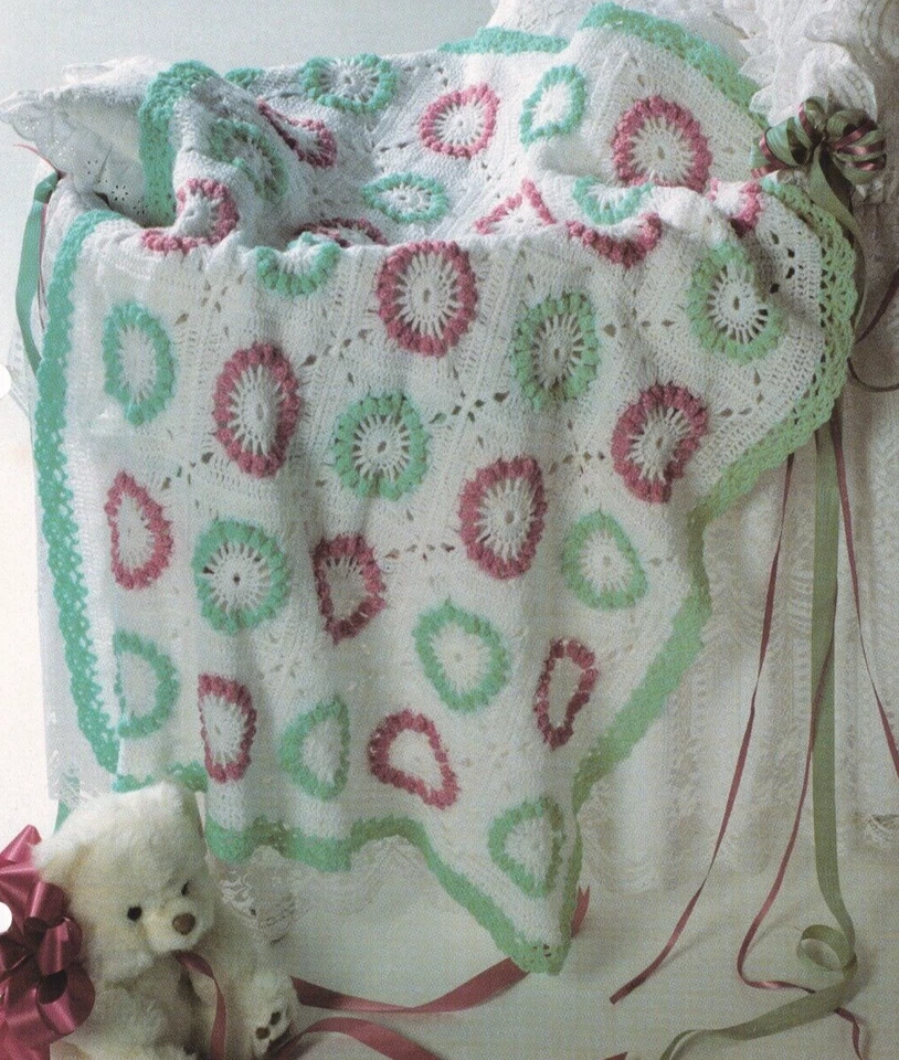 Afghan Crochet Pattern POPCORN WHEELS Baby Love Needlecraft Shop - Image 1 of 2