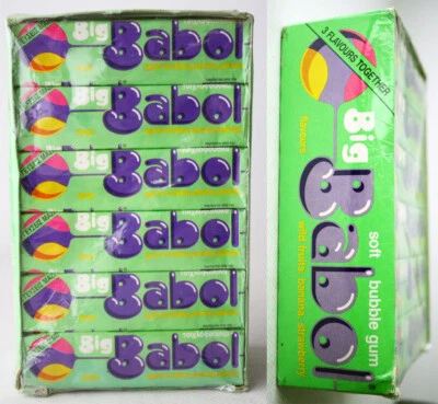 VINTAGE 80'S FULL SEALED BOX 24X BIG BABOL CHEWING GUM WILD FRUITS NEW OLD STOCK - Image 1 of 4