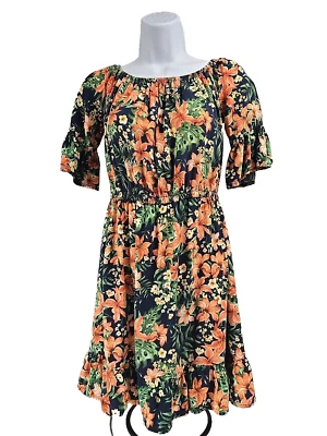 Mini Vestido New Look Para Mujer Hombro Descubierto Azul Marino Tropical Estampado Floral Talla S Foto 1 de 4