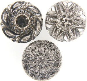 1890s ATQ Victorian Glass Silver Luster Lacy Starburst Floral Star Button LOT - Picture 1 of 3