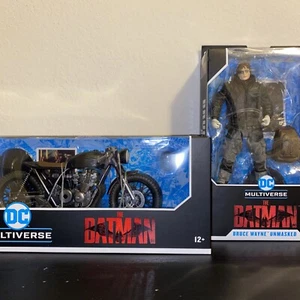 McFarlane The Batman Movie BRUCE WAYNE UNMASKED & Motorcycle 7” ActionFigure Set - Picture 1 of 9