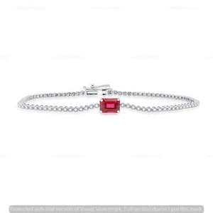 0.50 Ct Natural Diamond & Ruby Tennis Bracelet 14K White Gold 7" Inch - Picture 1 of 11