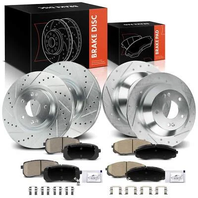 12 сверленных тормозных роторов и тормозных колодок для Kia Sedona 2015-2019 3,3 л передние и задние - Изображение 1 из 4