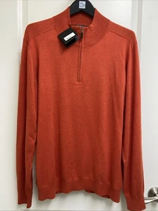 Saks Fifth Avenue Sweater Orange Long Sleeve, Cashmere Silk Cotton Men's XL Zip - Picture 1 of 11
