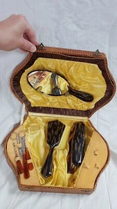Vintage Art Deco Faux Turtle Portable Vanity Set in Case MOVIE FILM PROP - Picture 1 of 12