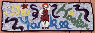 Alfombra enganchada vintage "Yankee Hooker" tiras de lana arte popular Foto 1 de 4