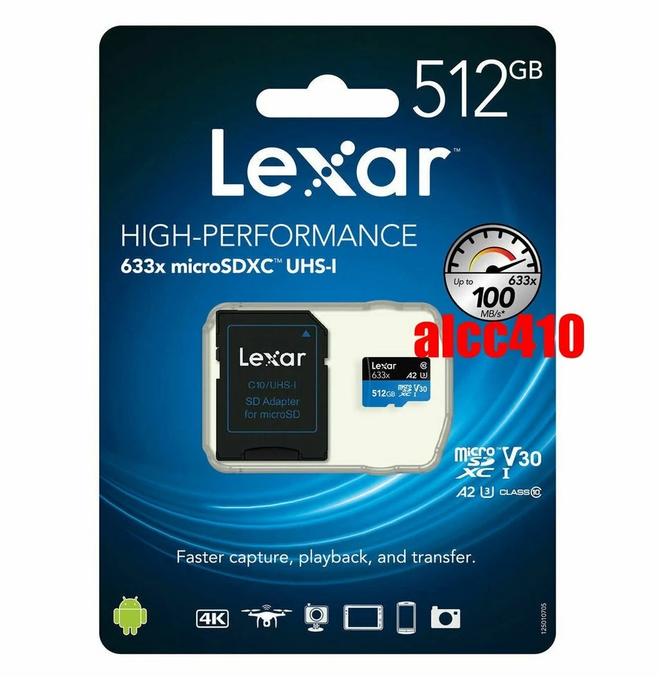 Lexar 512GB 633x 95MB/s Micro SDXC SD Class10 UHS-I U3 A1 SD Adapter Retail E - Image 1 of 1