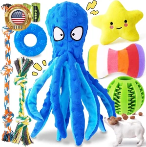 9-Pack Interactive Puppy Dog Toys for Small Dogs No-Stuffing Squeaky Octopus-Sha - Picture 1 of 6