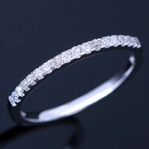 Solid 14k White Gold Pave Si/h Diamonds Half Eternal Wedding Band Ring Jewelry - Picture 1 of 4