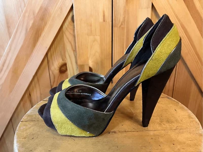 ANNE MICHELLE BLACK GREEN YELLOWPLATFORM 5 INCH PUMP PEEP TOE HEEL SHOES 8.5 - Изображение 1 из 4