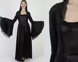 Vtg Black Velvet Lip Service Dress Kimono Bell Sleeve Gothic Witch Y2K Steampunk - Picture 1 of 9