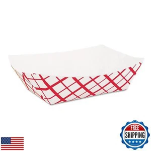 1lb Disposable Red and White Plaid Food Trays- Pack of 100ct - Picture 1 of 3