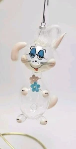 Vintage De Carlini Clear Bunny Rabbit Wild Hair Christmas Ornament Made in Italy - Picture 1 of 8