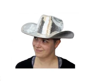 Silver Cowboy Cowgirl Hat - Mirror Ball - Deluxe Costume Accessory - Picture 1 of 1