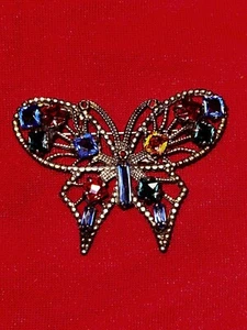 Vintage Multi Colored Rhinestone Butterfly Brooch - Picture 1 of 5