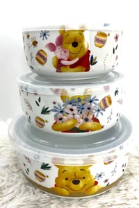 Cuencos de almacenamiento Disney Winnie the Pooh tapas de comida de lechón de cerámica ventiladas apilables - Imagen 1 de 5