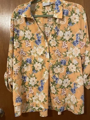 Novo Sem Etiquetas Joan Rivers Tamanho L Floral Pêssego Top Camadas Frente Traseira Pregas - Imagem 1 de 4