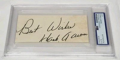Hank Aaron Signed Autographed Inscribed Cut Signature BRAVES HOF PSA DNA - Image 1 of 4