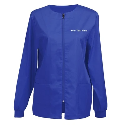 Personalized Embroidered Women’s Scrub Jacket, Zip Front Warm-Up Workwear — Add - Image 1 of 4