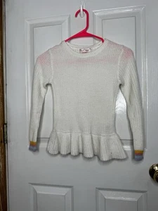 Pink Angel Sweater Girls Size Small 7-8 White Rainbow Cuffs Peplum Hem - Picture 1 of 4
