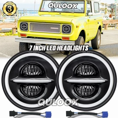 Fit International Harvester Scout II 1973-1979 Pair 7"Inch Round LED Headlights Foto 1 de 4