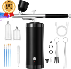 Akku-Airbrush-Set mit Kompressor - 48 PSI, 0,3 mm Düse, schwarz - Bild 1 von 12
