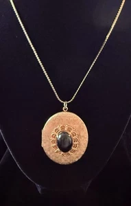 Vintage Ornate Victorian Style Gold Tone Locket Necklace With Faux Black Onyx - Picture 1 of 9