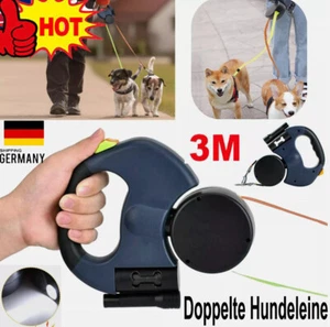 Doppelte Einziehbare Hundeleine 3M Flexible Rollleine Gurtleine Doppelleine NEU - Bild 1 von 17