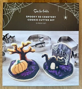 SPOOKY 3D CEMETERY Cookie Cutter Set HALLOWEEN 5 Pcs BASE CAT GRAVE PUMPKIN TREE - Picture 1 of 7