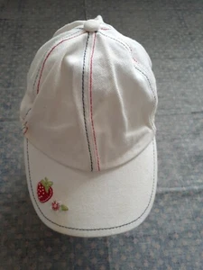 girls hat Cap White w/ Red & Blue Stitching 6X Strawberry & Flower Appliques  - Picture 1 of 7