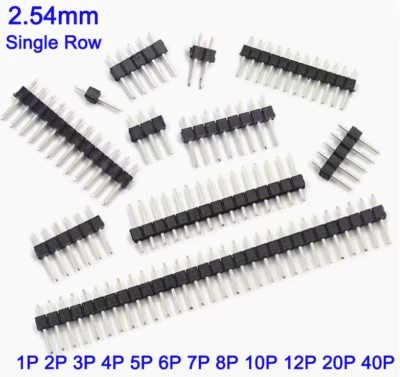 Single Row Copper Straight Pin 1x2/3/4/5/6/7/8/10/12~40P 2.54mm Pitch Connector - Image 1 of 4