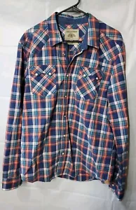 Camisa Chevignon Pearl Snap 100 % algodón ajustada a cuadros azul y naranja talla XL - Imagen 1 de 5