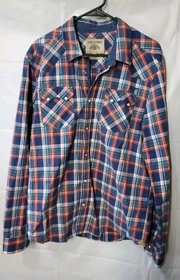 Chevignon Pearl Snap 100% Cotton Slim Fit Check Shirt Blue & Orange Sz XL - Image 1 of 4