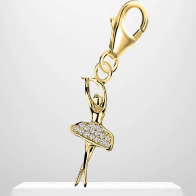 Tänzerin Ballerina Charm 925 Sterling-Silber Gold vergoldet Anhänger für Armband - Bild 1 von 3