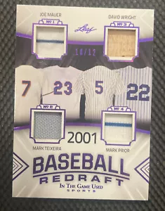 2020 LEAF REDRAFT JOE MAUER DAVID WRIGHT MARK TEIXEIRA MARK PRIOR JERSEY 10/12 - Picture 1 of 2