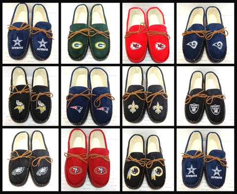 Men's NFL Team Color Big Logo Moccasin Slippers House Shoes Cover