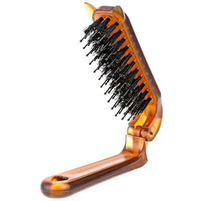 Travel Folding Boar Bristle Hair Brush Mini Compact Pocket Comb for Women - Image 1 of 4