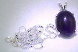16x12 Oval Amethyst Cabochon REAL Sterling Silver Pendant 18 Inch 1mm Box Chain - Imagen 1 de 2
